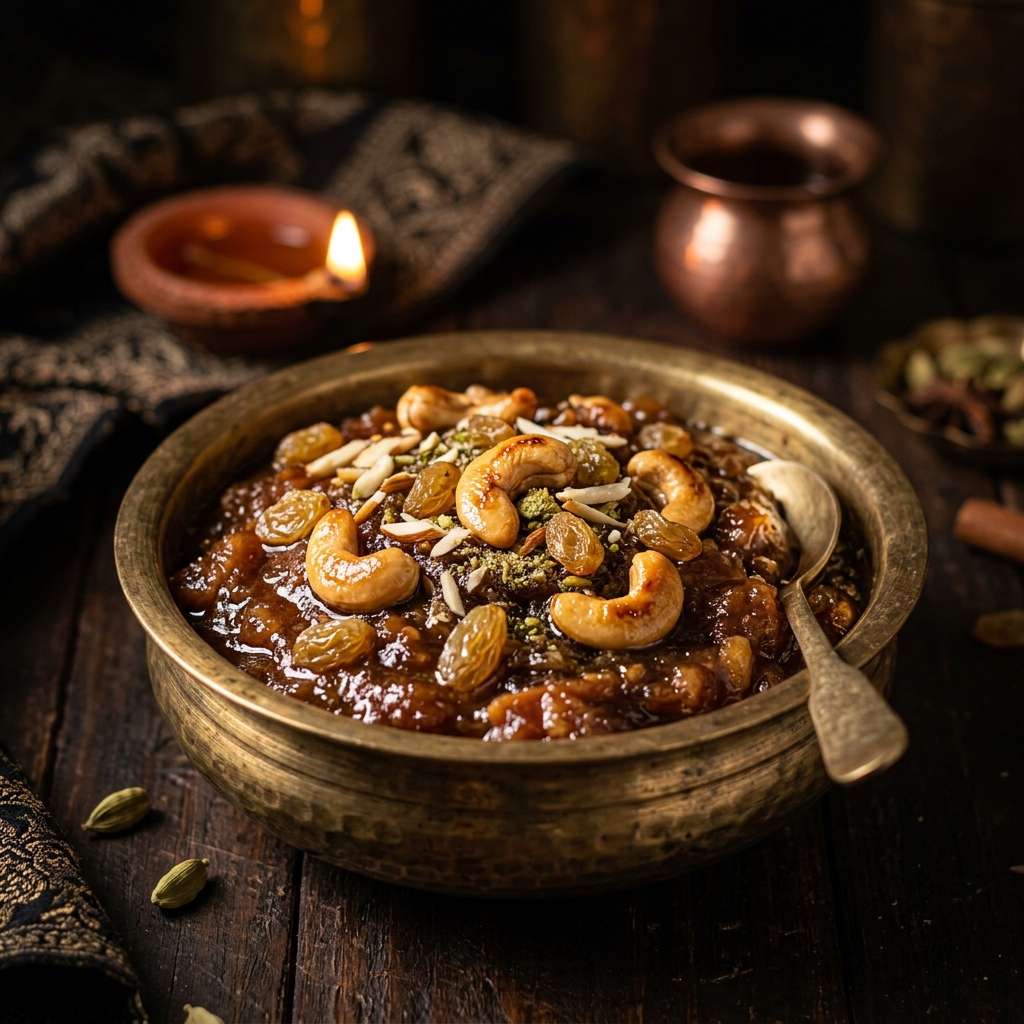 Bread Halwa - A rich and indulgent traditional dessert made with soft bread, ghee, milk, sugar, and roasted nuts, slow-cooked to perfection for a melt-in-mouth experience.