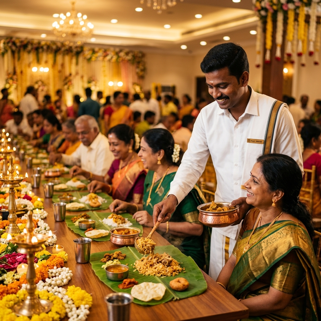 Traditional South Indian wedding dining